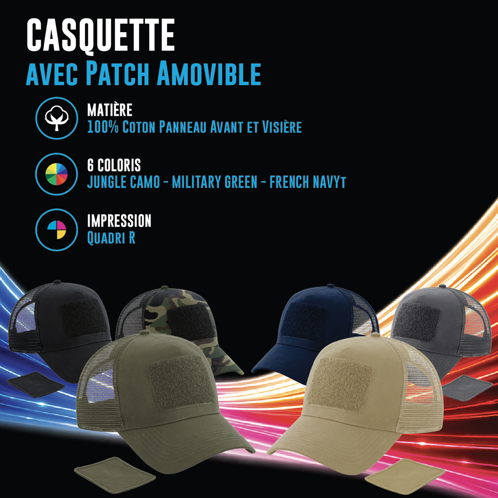 Casquette filet réglable à l'arrière avec patch amovible - B641